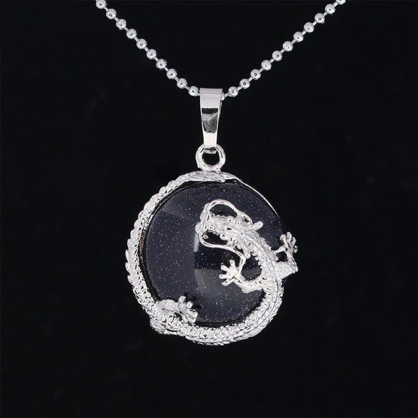 Dragon Multi-Stone Crystal Healing Pendant – Blue goldstone dragon with starry glitter, calming