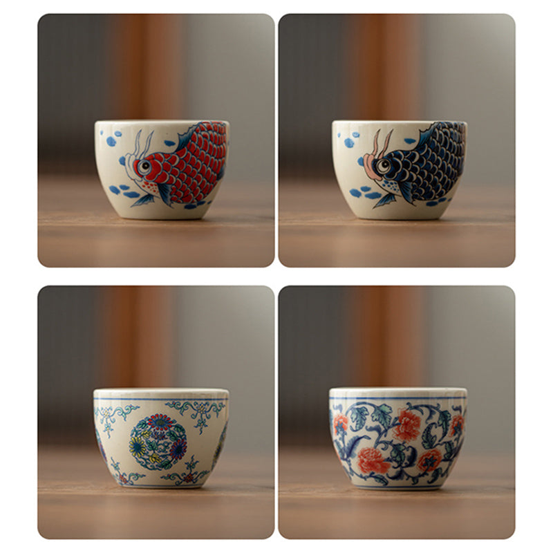 Koi Arowana Peony Cup – packaging and gift box presentation, ceramic teacup