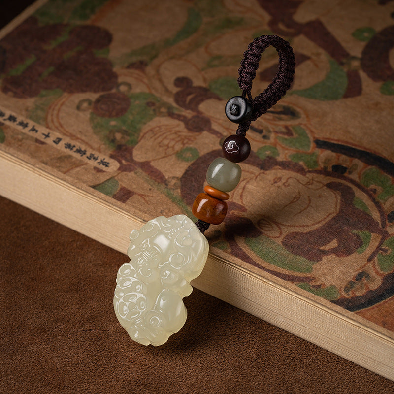 Jade Pi Xiu Keychain for Wealth and Car Protection – Left, front view, lucky charm
