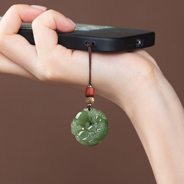 Ancient Style Pixiu Phone Strap & Keychain, lifestyle shot, lucky charm