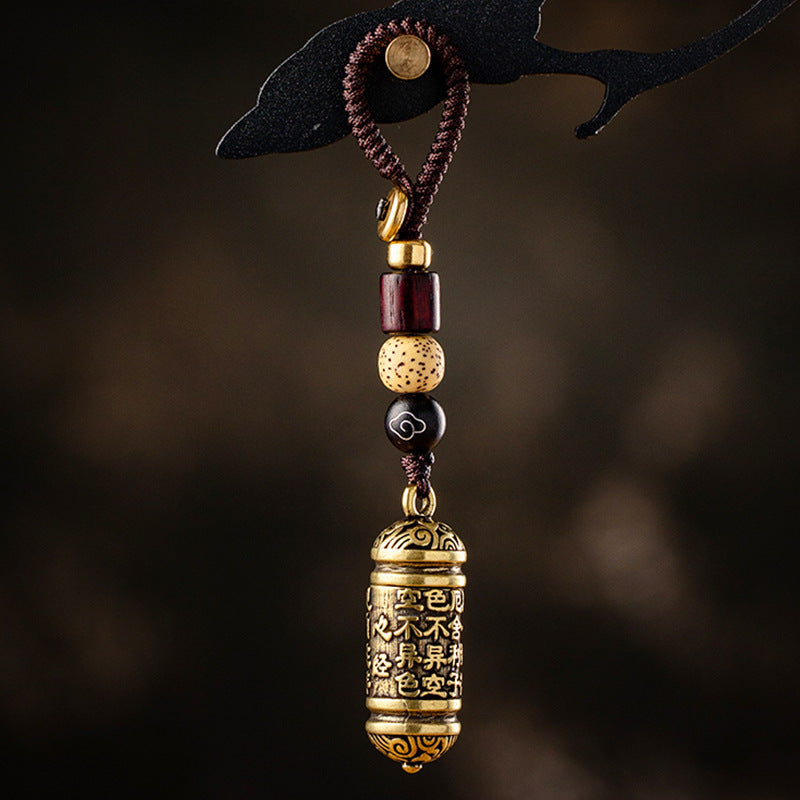 Tibetan Om Mani Padme Hum Brass Car Ornament – A, front view