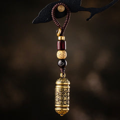 Tibetan Om Mani Padme Hum Brass Car Ornament – A, front view