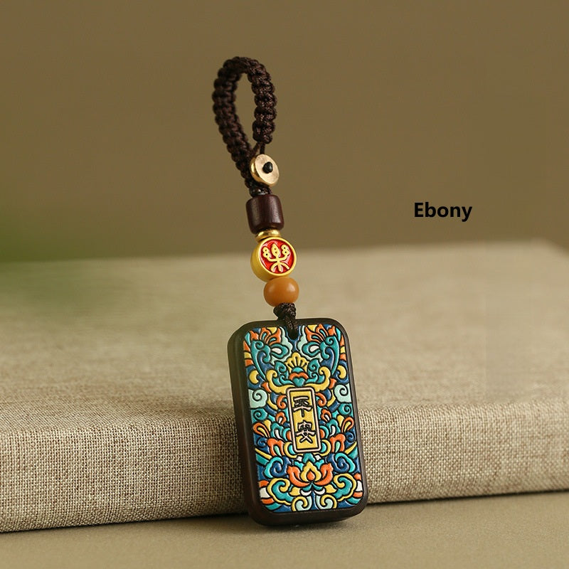 Painted Sandalwood 'Peace' Talisman Keychain for Safe Travels – Ebony, image 1, lucky charm Main image