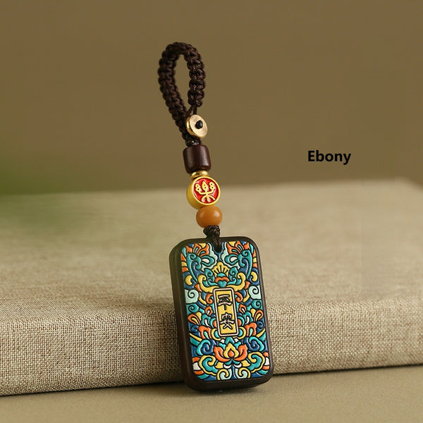 Painted Sandalwood 'Peace' Talisman Keychain for Safe Travels – Ebony, image 1, lucky charm