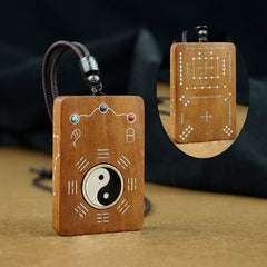 Yin Yang Ebony Silver Inlaid Pendant Necklace – Jujube wood, side view, amulet necklace