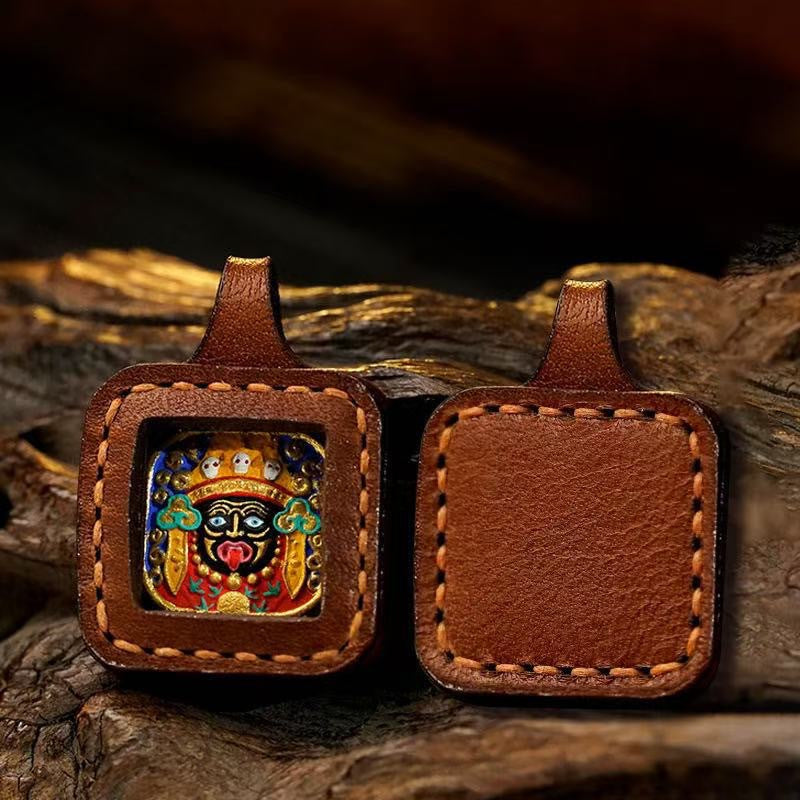 Tibetan Zakiram Thangka Amulet Keychain, lifestyle shot, lucky charm