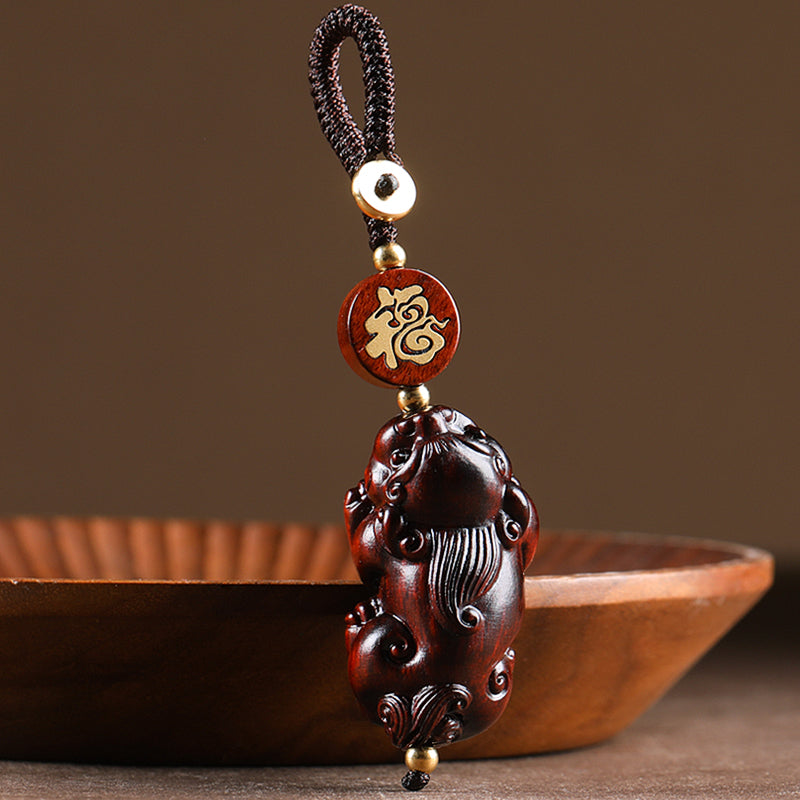 Red Sandalwood PiXiu Keychain, packaging, lucky charm