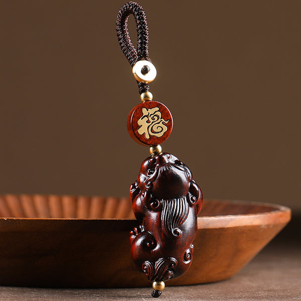 Red Sandalwood PiXiu Keychain, packaging, lucky charm