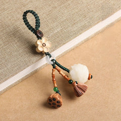 Lotus & Bodhi Car Keychain & Phone Charm - Spiritual Elegance – Keychain, front view, lucky charm