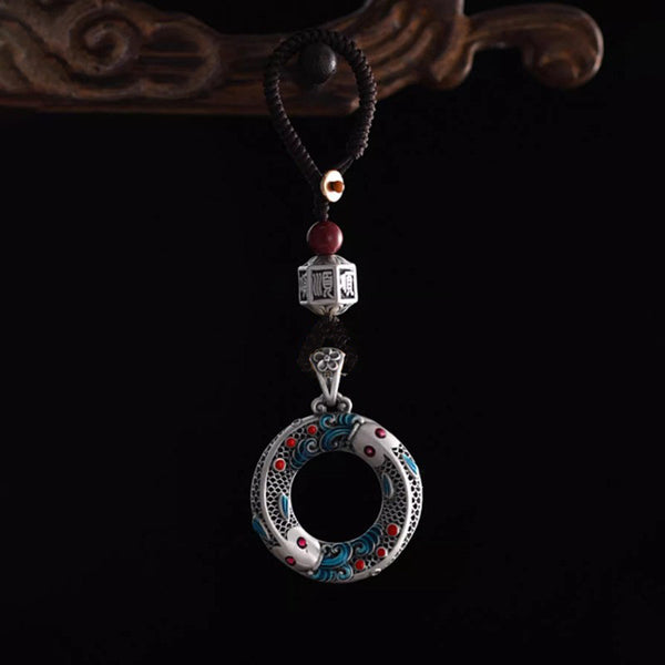 Artisan Enamel Koi Keychain, detail shot, lucky charm