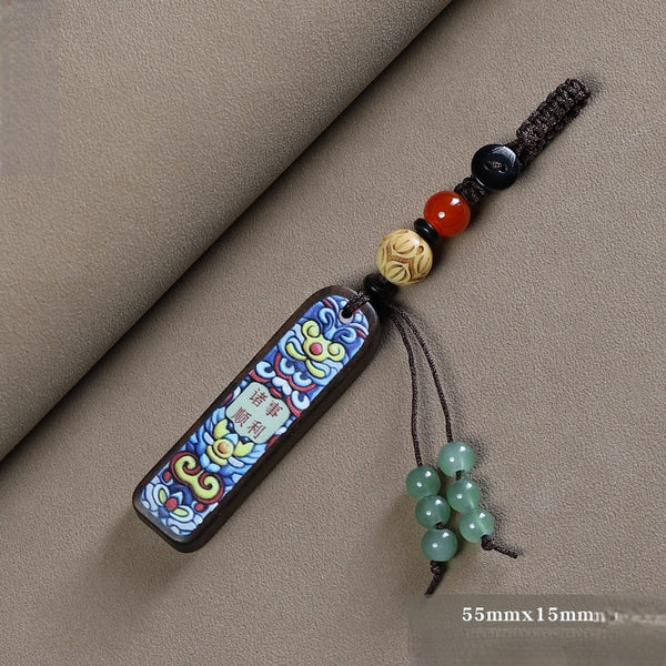 Painted Sandalwood 'Lucky Pig' Keychain – Agarwood, image 1, lucky charm