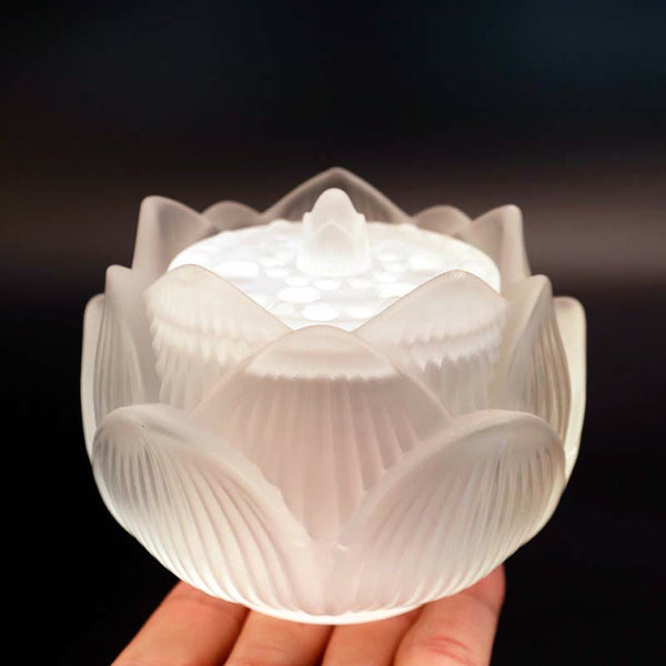 Lotus Liuli Incense Burner - frosted white lotus with Buddha center, meditative