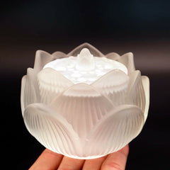 Lotus Liuli Incense Burner - frosted white lotus with Buddha center, meditative
