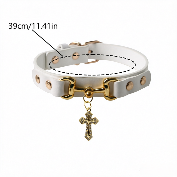 Adjustable PU Leather Dog Collar – White (Dollar), image 4, amulet necklace