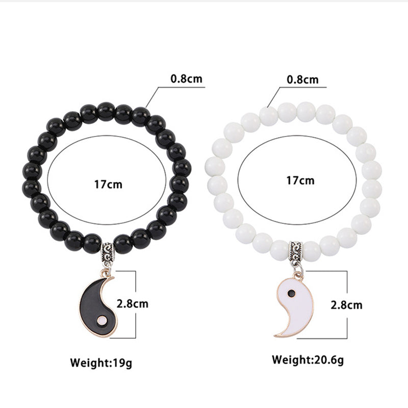 2Pcs Black Onyx White Turquoise Yin Yang Couple Bracelet