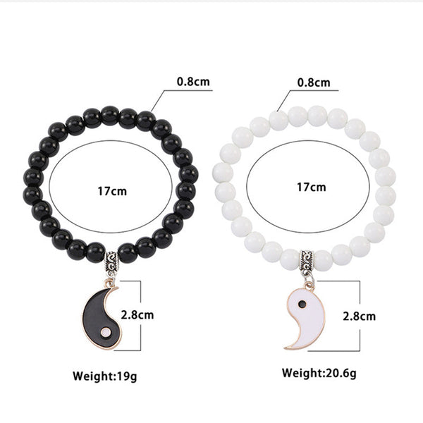 2Pcs Black Onyx White Turquoise Yin Yang Couple Bracelet