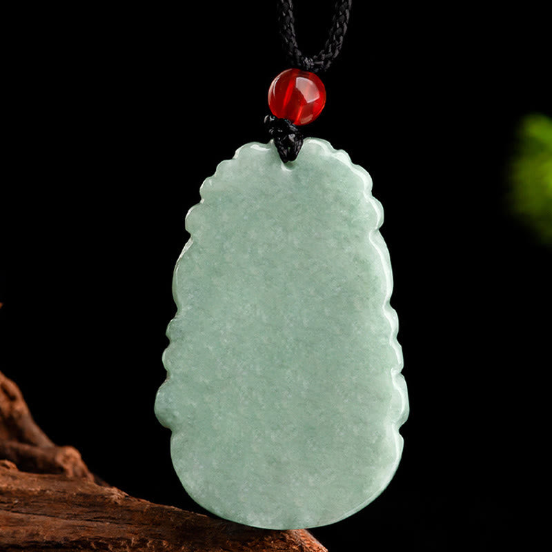 Green Jade Zodiac Necklace - Smooth celadon jade plaque with red carnelian bead, natural stone
