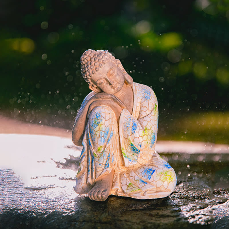 Yellow Jambhala Copper Buddha Statue – with offering bowl arrangement, traditional practice setup