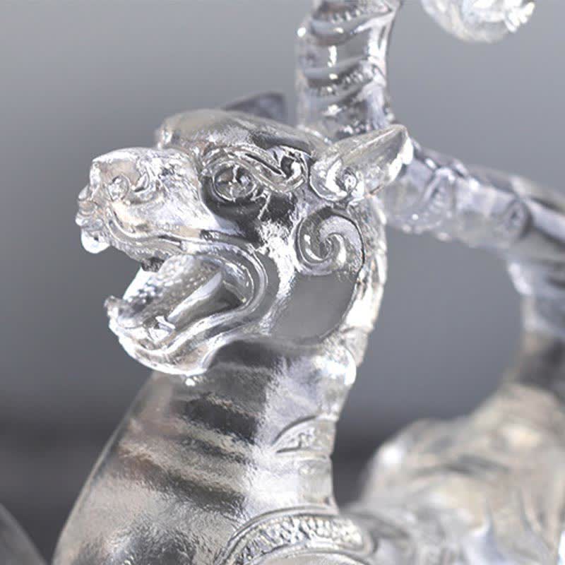 White Tiger Crystal Close-up - metallic tiger head detail, ornate filigree, powerful