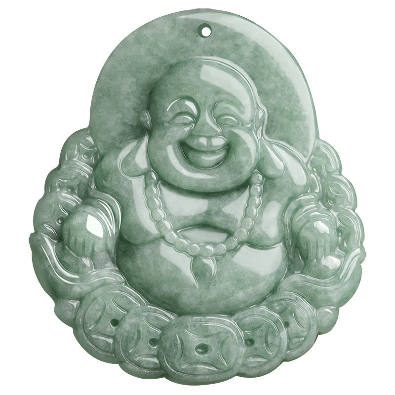 Laughing Buddha Natural Jade Abundance Necklace – Multi bead jade necklace with evenly spaced spheres, meditative wealth