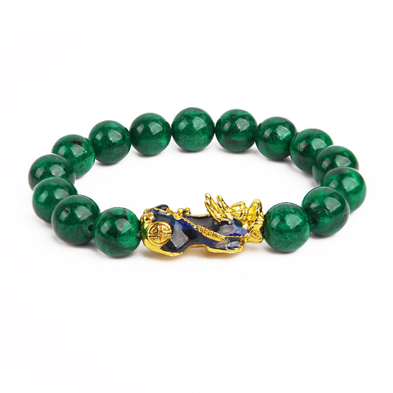 FengShui PiXiu Jade Bracelet – side view blue purple PiXiu body on white background, jade jewelry