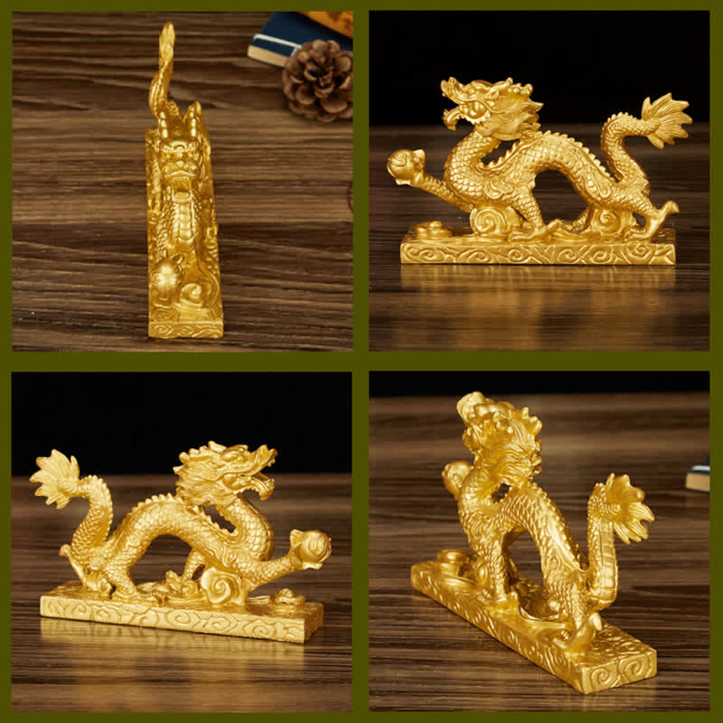 Feng Shui Dragon - four-view composite dark wood with props, craftsmanship, detailed