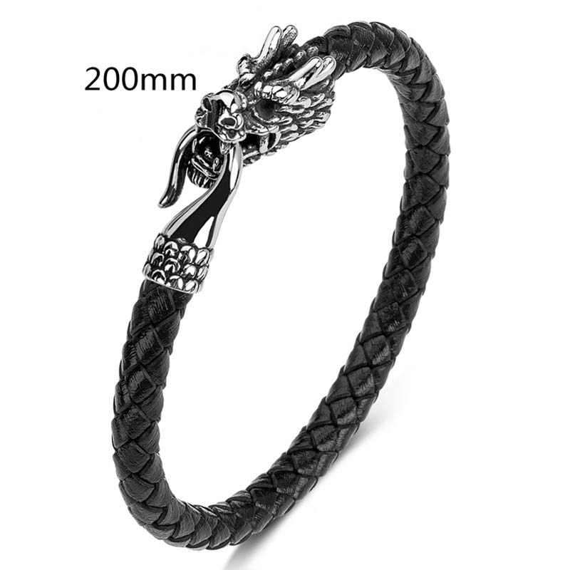 Dragon Protection Bracelet - Black leather with dragon mouth closure, 200mm, Bold