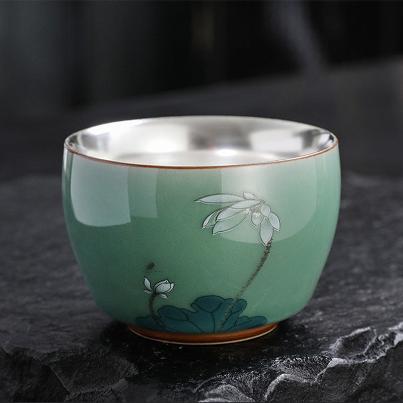 Butterfly Koi Cup – held in hand displaying 120ml size, ceramic kung fu tea