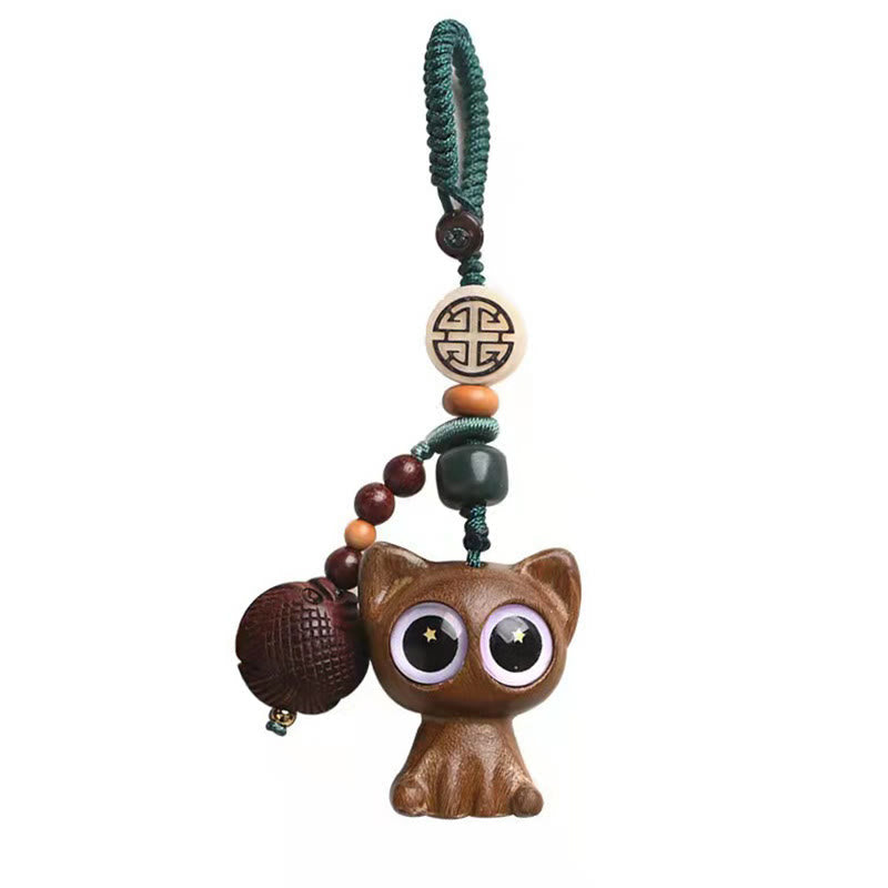 Green Sandalwood Phone Charm – green sandalwood color close-up, lucky cat and koi fish detail