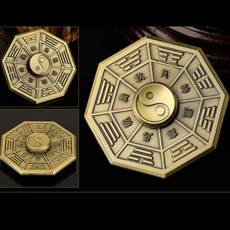 Copper Bagua Spinner - yin-yang center and eight trigrams octagonal meditation disc, Chinese stress relief toy
