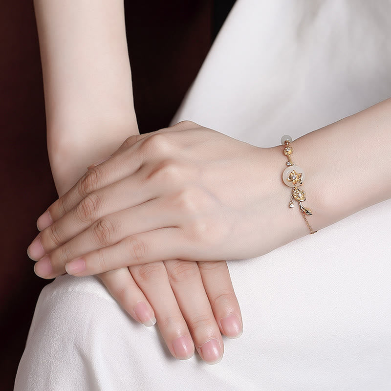 Sterling Silver Hetian Jade Peace Buckle Bracelet