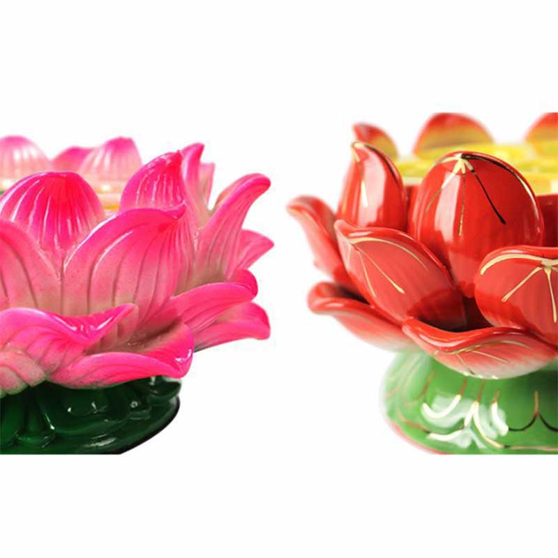 Lotus Candle Holder – Pink and red lotus pair with gold vein detailing, spiritual meditation