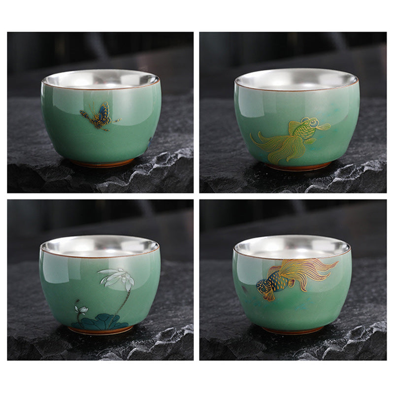 Butterfly Goldfish Lotus Cup – macro of goldfish scale detail on ceramic, art tea