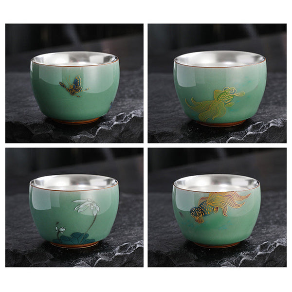 Butterfly Goldfish Lotus Cup – macro of goldfish scale detail on ceramic, art tea