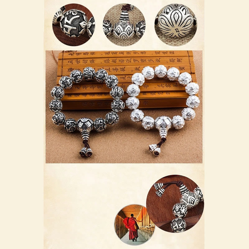 Om Mani Padme Hum Bracelet – Oxidized and polished duo with detail insets, temple scene