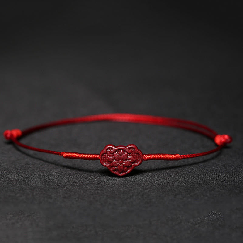 Cinnabar PiXiu Lotus Koi Fish Blessing Braid Bracelet – lotus flower cinnabar charm on red cord, enlightenment purity rebirth spiritual jewelry