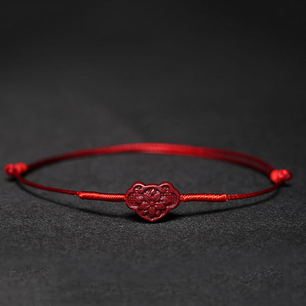 Cinnabar PiXiu Lotus Koi Fish Blessing Braid Bracelet – lotus flower cinnabar charm on red cord, enlightenment purity rebirth spiritual jewelry