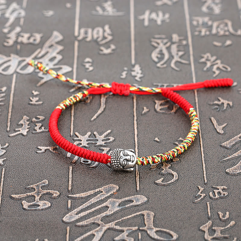 Handmade King Kong Knot Buddha Bracelet – Multiple diamond knots in auspicious red thread with wooden Buddha, Eastern style