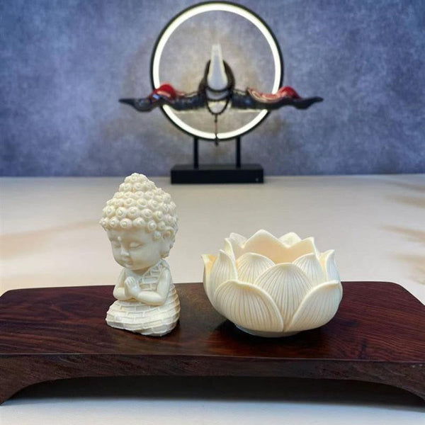 Mini Ivory Fruit Buddha Lotus Serenity Desk Decoration – Hand-finished miniature monk in serenity pose, calm study decoration