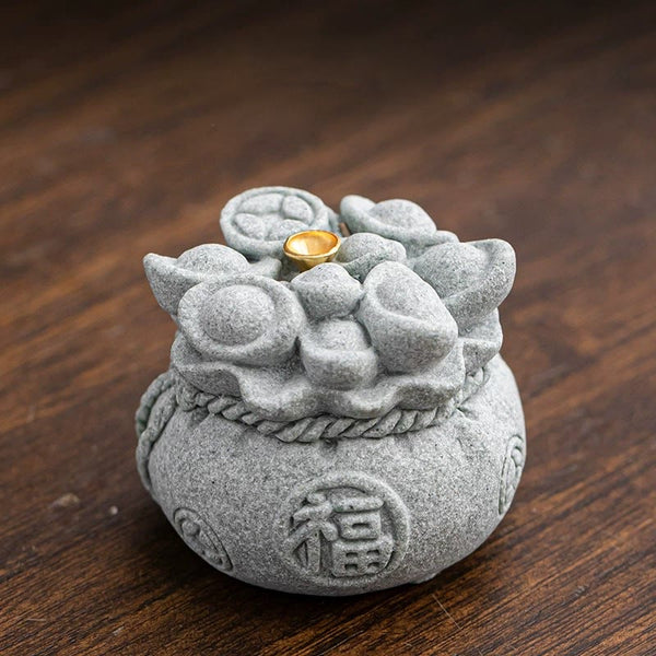 Fu Character Ingots Sandstone Incense Burner