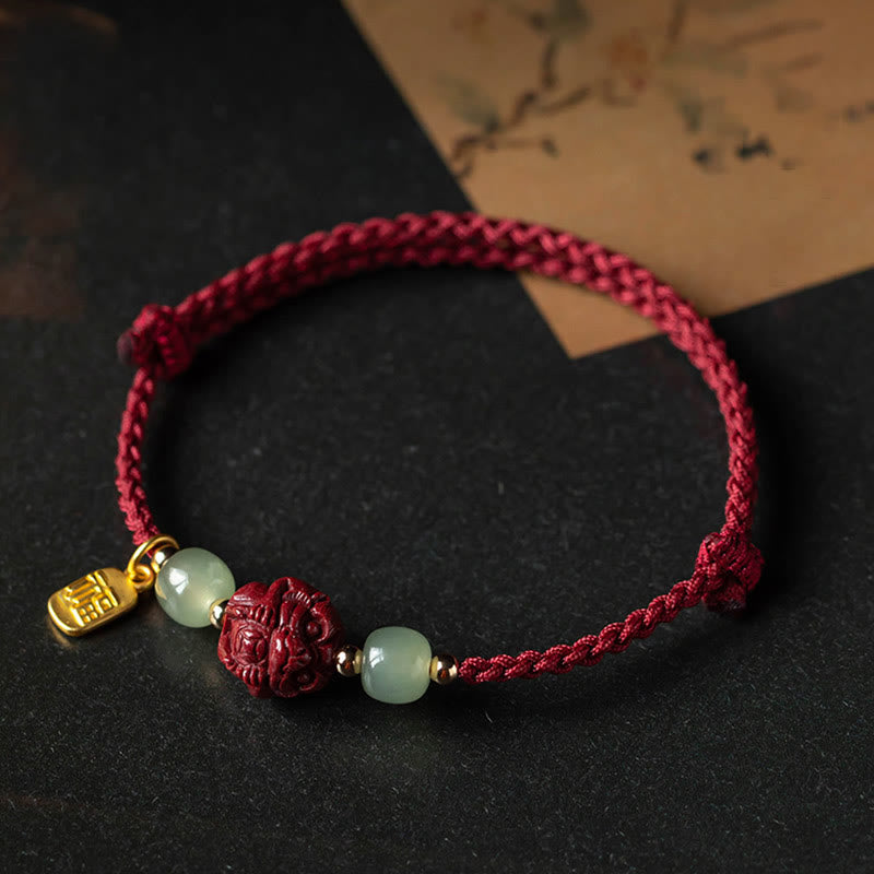 Cinnabar Hetian Jade Chinese Zodiac Bracelet, image 12, healing bracelet