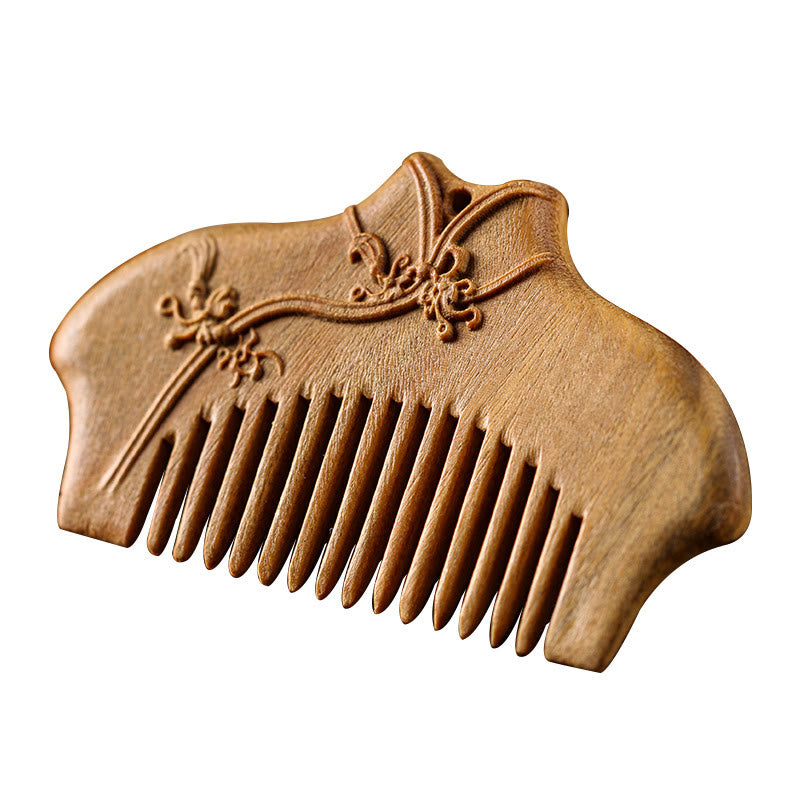 Green Sandalwood Flower Engraved Comb, image 9