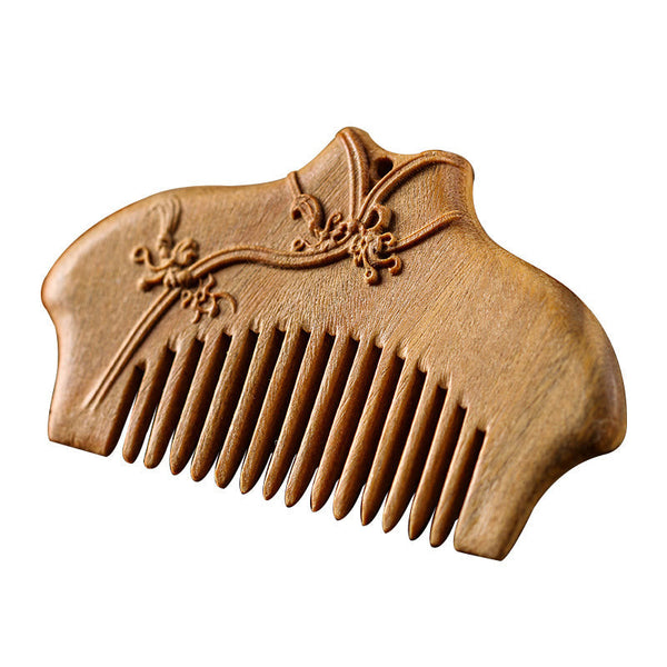 Green Sandalwood Flower Engraved Comb, image 9