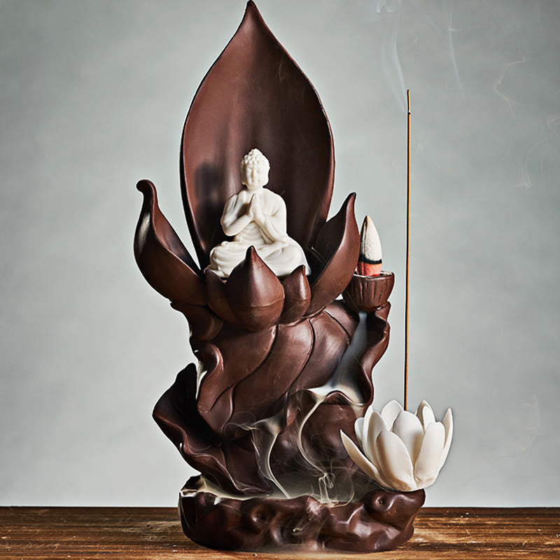 Lotus Buddha Avalokitesvara Purple Clay Incense Burner – close-up of Yixing clay texture, spiritual wellness craft