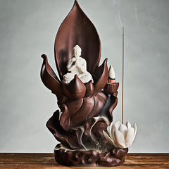 Lotus Buddha Avalokitesvara Purple Clay Incense Burner – close-up of Yixing clay texture, spiritual wellness craft