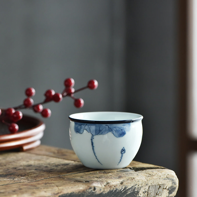 Koi Landscape Teacup – Interior view with glazed lotus center, 130ml cup