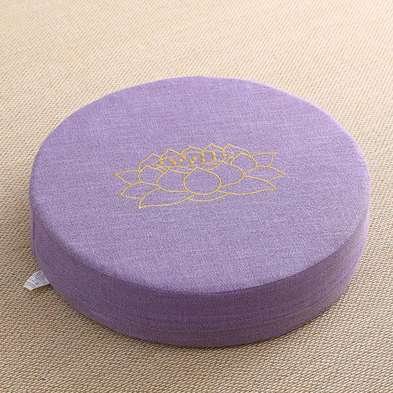 Lavender Meditation Cushion - Gold lotus embroidery on purple linen zafu, mindfulness seating