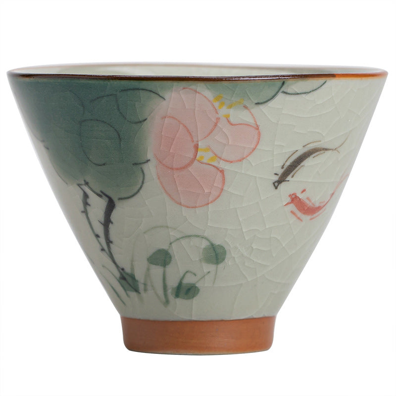 Persimmon Boat Cup – lifestyle shot on wooden tea tray, kung fu teacup
