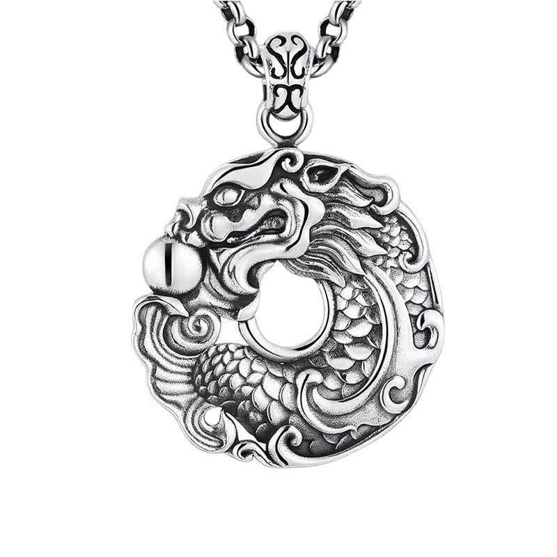 Koi Dragon Peace Buckle - front view of pendant with koi and dragon motif, wealth necklace