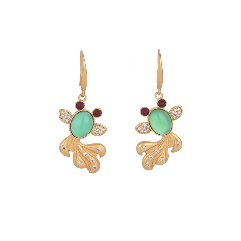 Jade Koi Drop Earrings - front view of 40mm carved koi fish dangles, feng shui jewelry